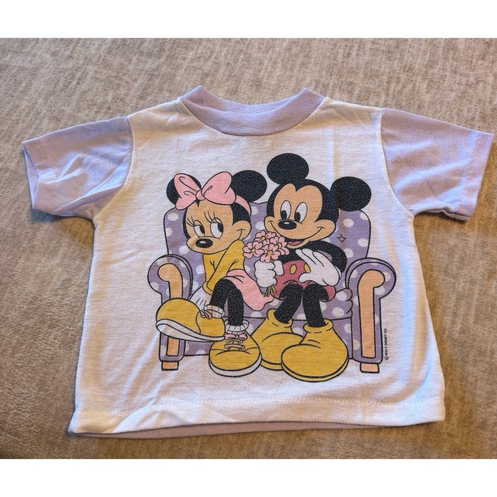 Vintage Disney Mickey Minnie Mouse Toddler Shirt Size 3 Lavender Made USA